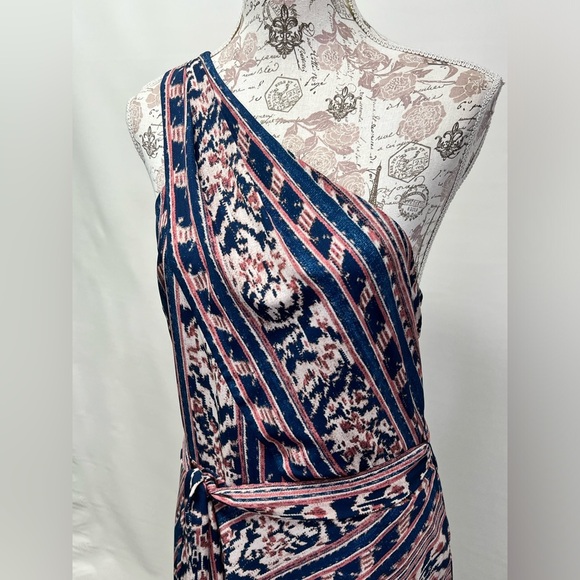 LAUREN RL Navy and rose print one shoulder midi dress size 18. - Picture 7 of 16